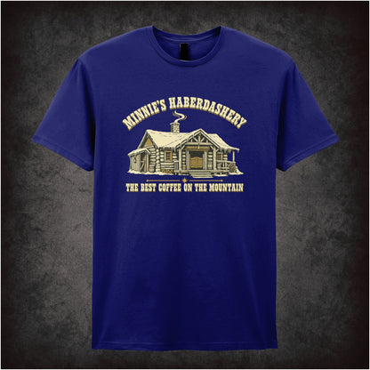 Minnie’s Haberdashery ‘The best coffee on the mountain’ T-shirt in navy from The Hateful Eight