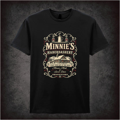 Minnie’s Haberdashery logo T-shirt in black from The Hateful Eight