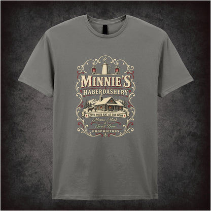 Minnie’s Haberdashery logo T-shirt in charcoal from The Hateful Eight