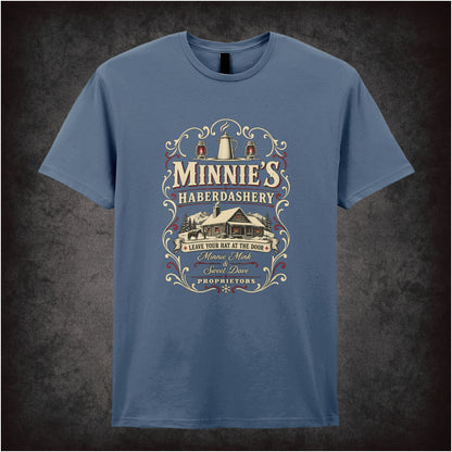 Minnie’s Haberdashery logo T-shirt in indigo from The Hateful Eight