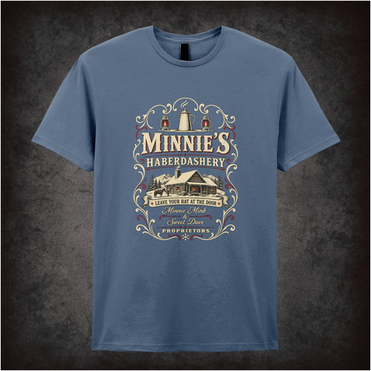 Minnie’s Haberdashery logo T-shirt in indigo from The Hateful Eight