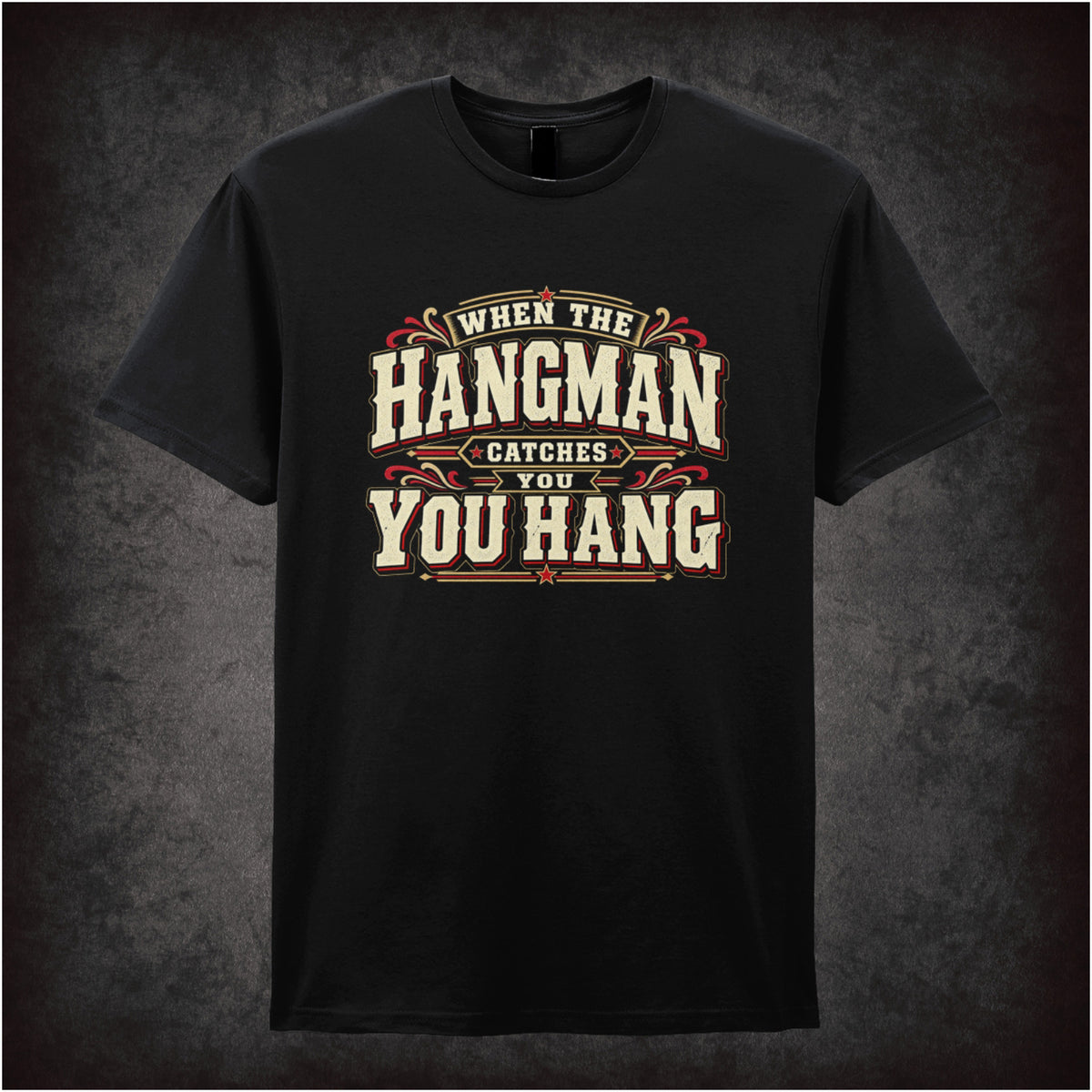 ‘When the hangman catches you, you hang’ T-shirt in black from The Hateful Eight
