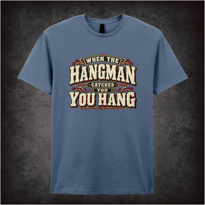 ‘When the hangman catches you, you hang’ T-shirt in indigo from The Hateful Eight