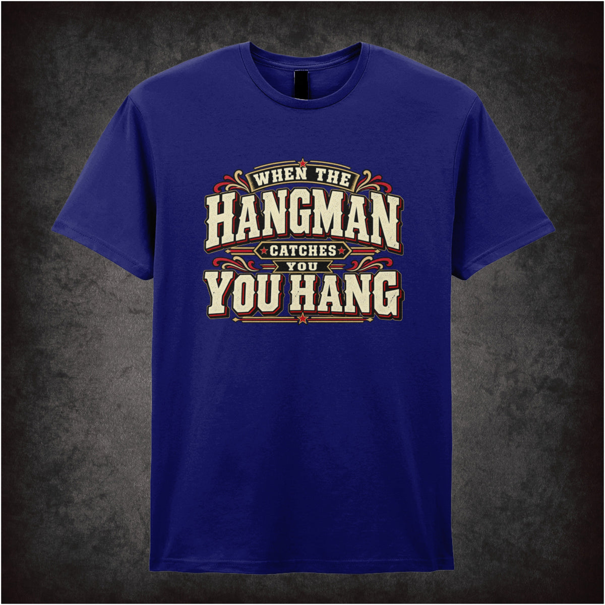 ‘When the hangman catches you, you hang’ T-shirt in navy from The Hateful Eight