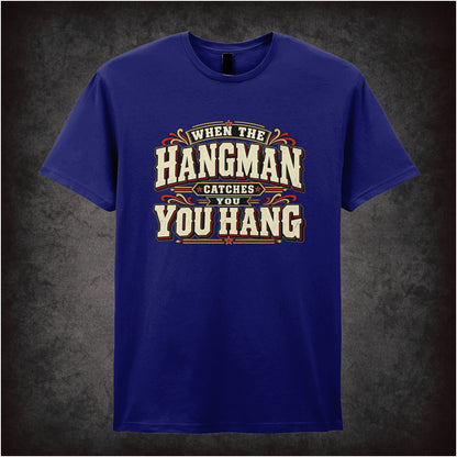 ‘When the hangman catches you, you hang’ T-shirt in navy from The Hateful Eight
