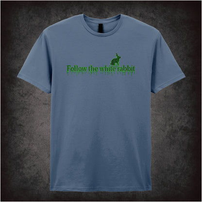 Follow the White Rabbit graphic T-shirt in indigo inspired by The Matrix