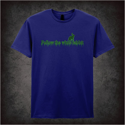 Follow the White Rabbit graphic T-shirt in navy inspired by The Matrix