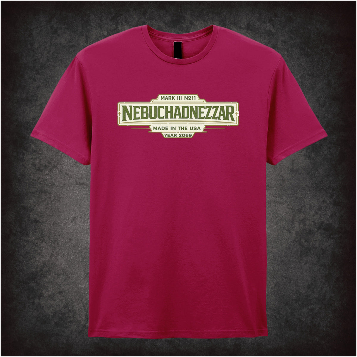 Nebuchadnezzar ship spec label T-shirt in cardinal red from The Matrix
