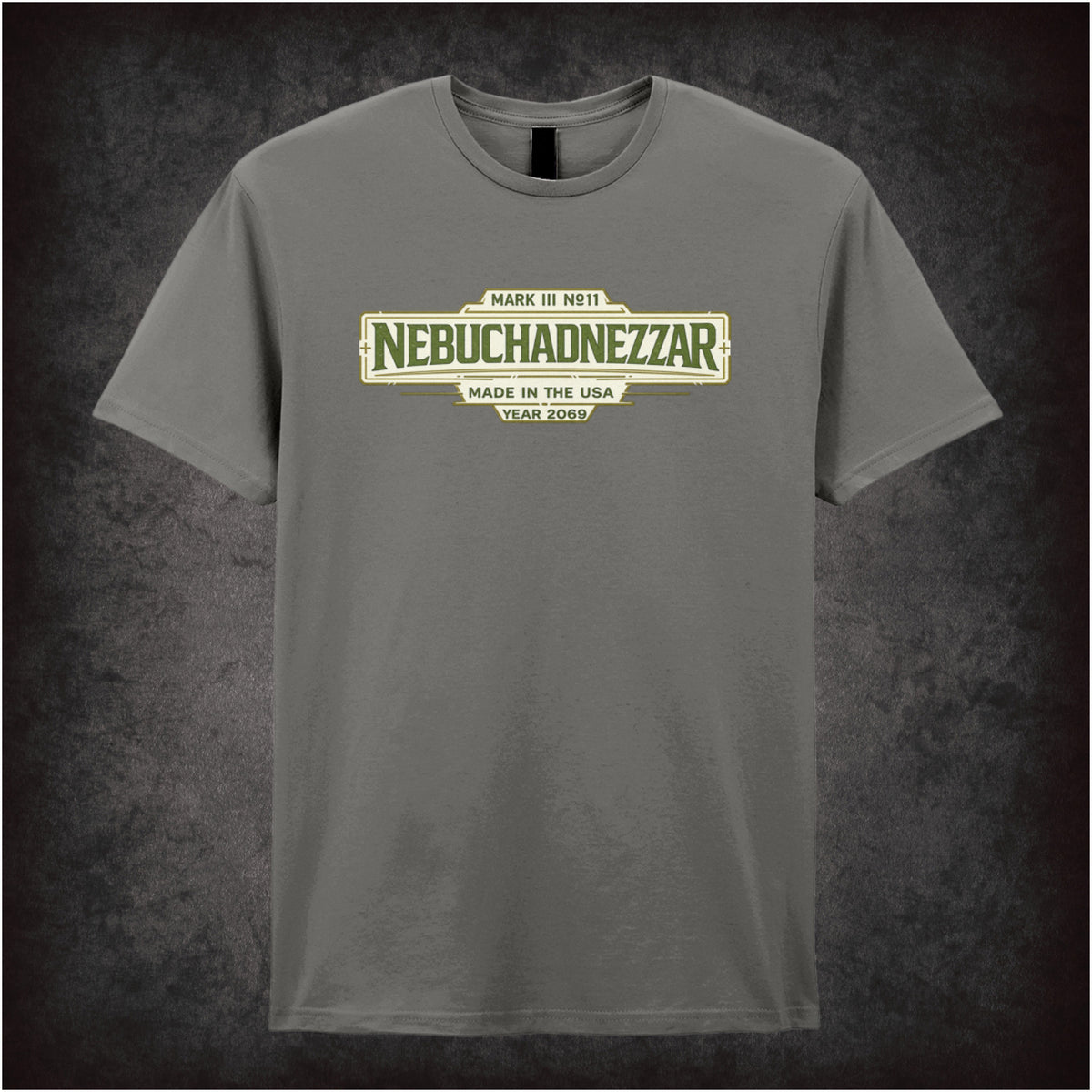 Nebuchadnezzar ship spec label T-shirt in charcoal from The Matrix