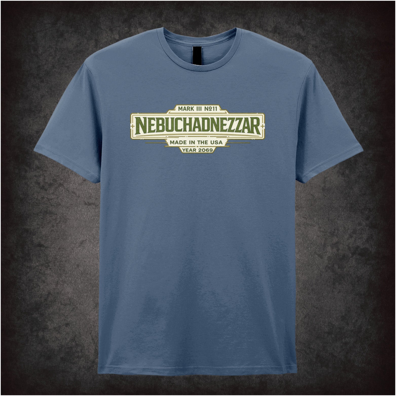 Nebuchadnezzar ship spec label T-shirt in indigo from The Matrix