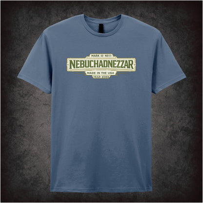 Nebuchadnezzar ship spec label T-shirt in indigo from The Matrix