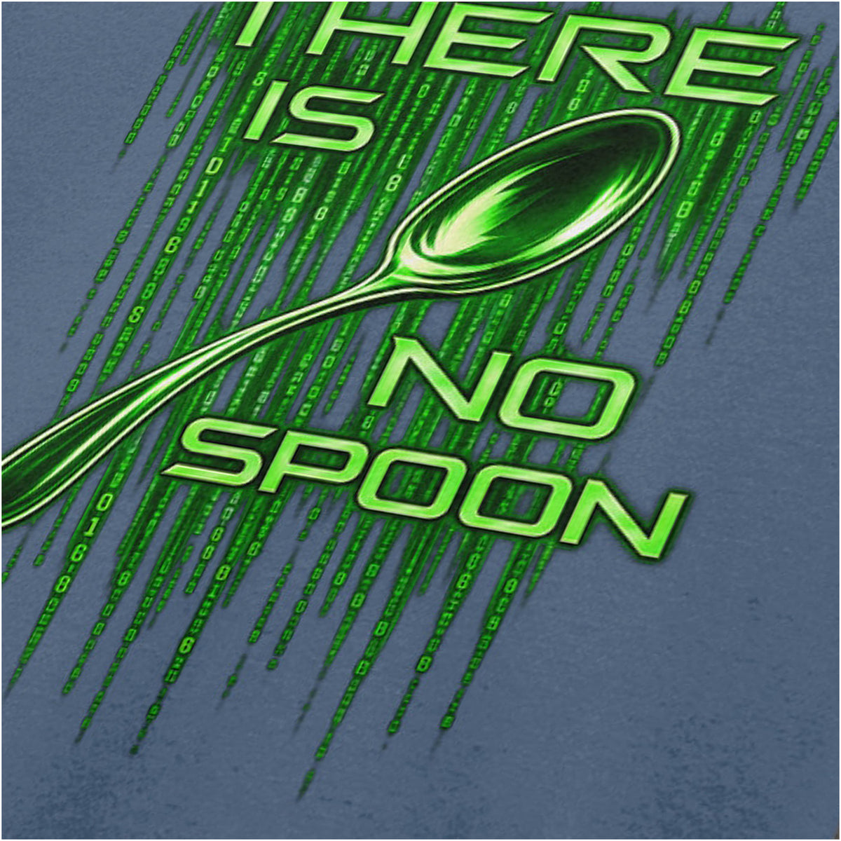 ‘There is no spoon’ quote close up T-shirt in indigo from The Matrix
