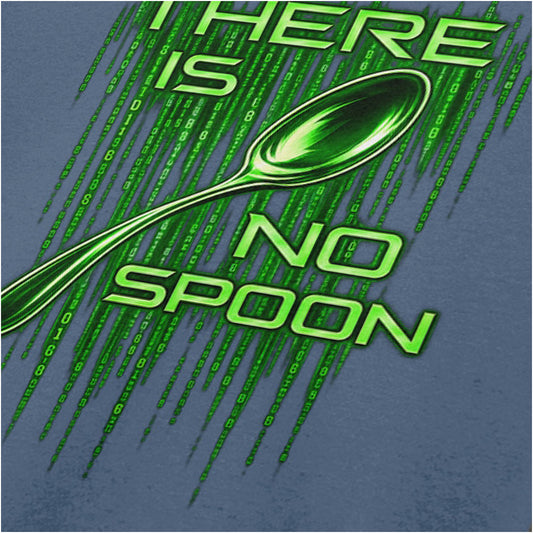 ‘There is no spoon’ quote close up T-shirt in indigo from The Matrix