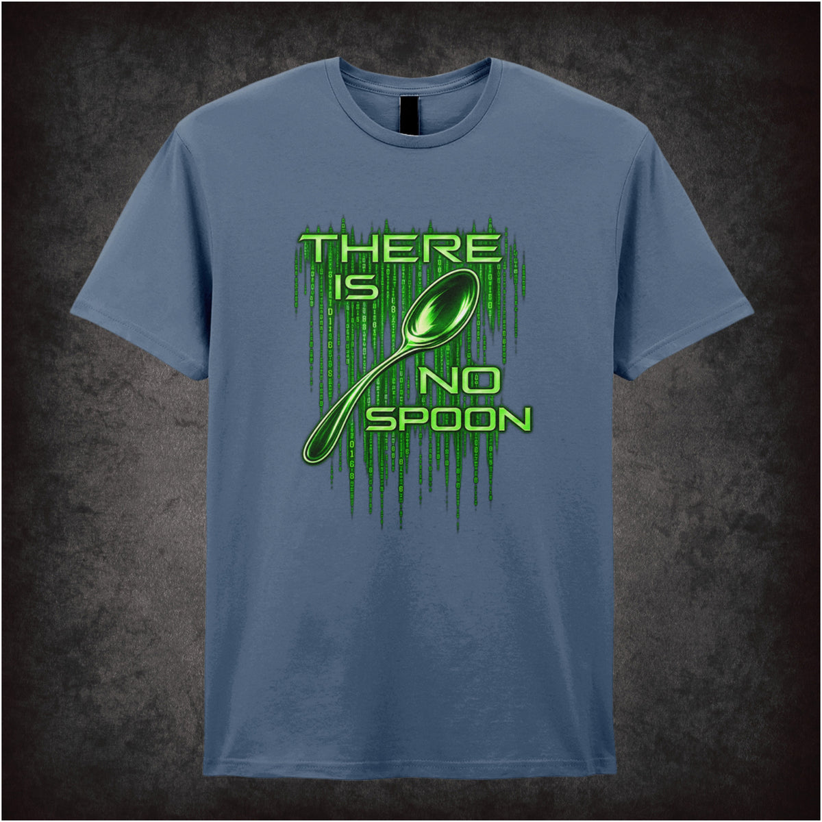 ‘There is no spoon’ quote T-shirt in indigo from The Matrix