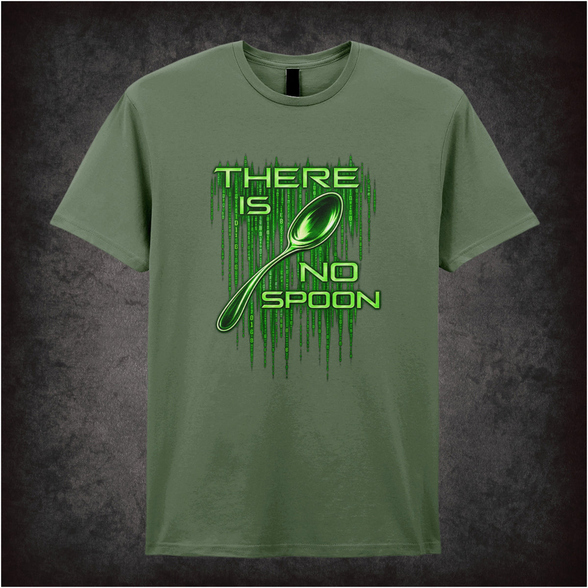 ‘There is no spoon’ quote T-shirt in military green from The Matrix