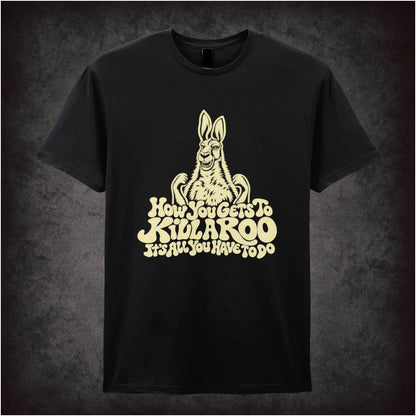 “Howard Moon ‘How you gets to kill a roo… it’s all you have to do’ T-shirt in black from The Mighty Boosh”