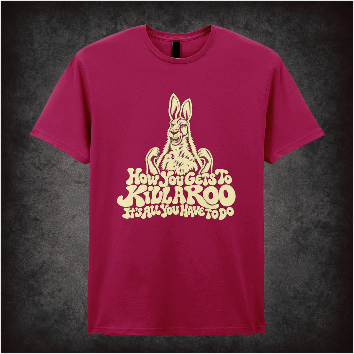“Howard Moon ‘How you gets to kill a roo… it’s all you have to do’ T-shirt in cardinal red from The Mighty Boosh”