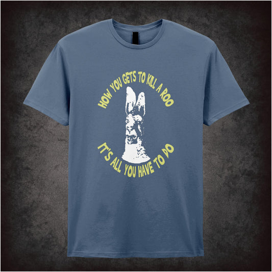 “Howard Moon ‘How you gets to kill a roo… it’s all you have to do’ T-shirt from The Mighty Boosh”