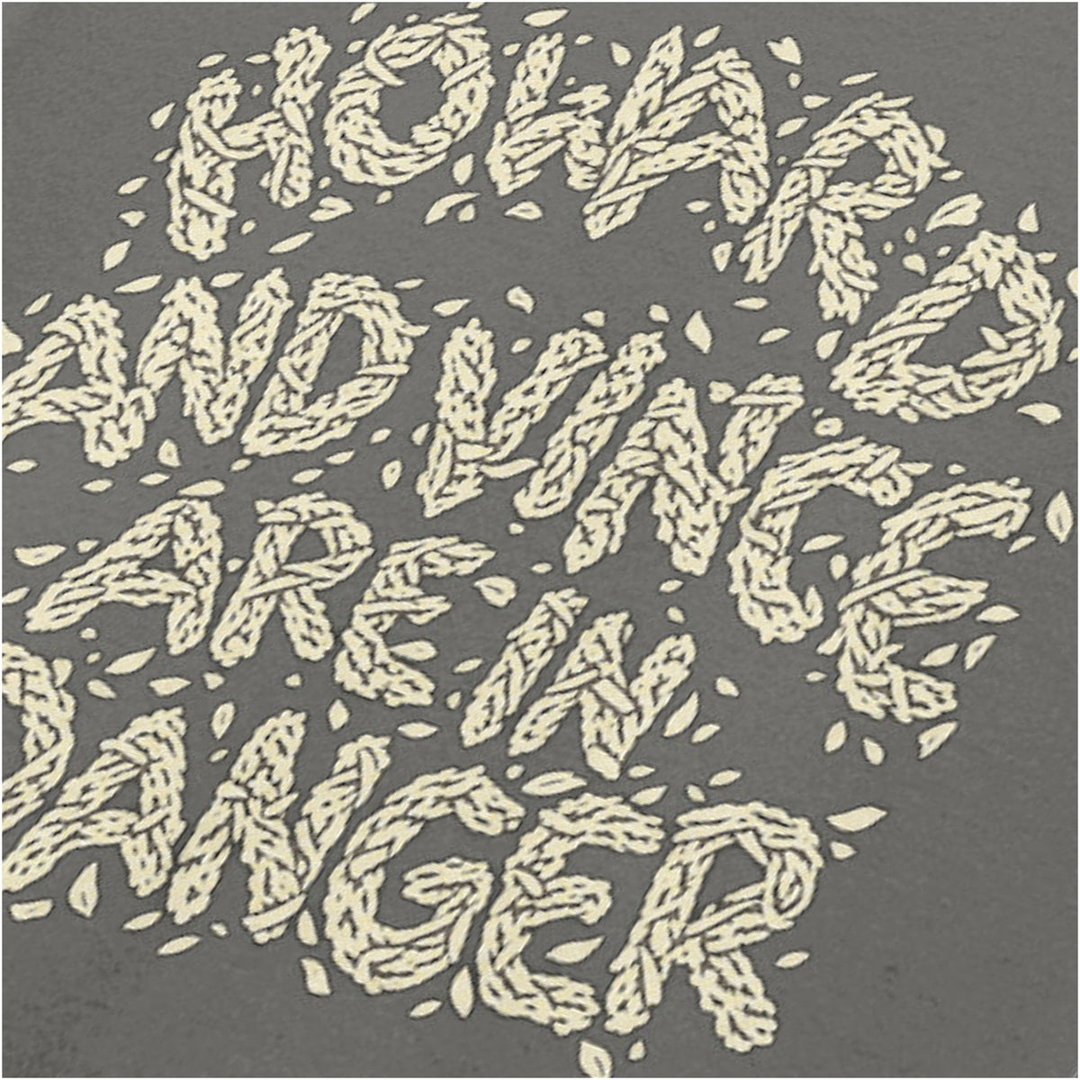 “‘Howard and Vince are in danger’ close up T-shirt in charcoal from The Mighty Boosh”