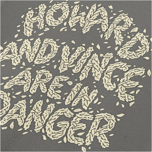 “‘Howard and Vince are in danger’ close up T-shirt in charcoal from The Mighty Boosh”