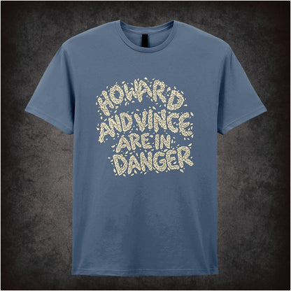 “‘Howard and Vince are in danger’ T-shirt in indigo from The Mighty Boosh”