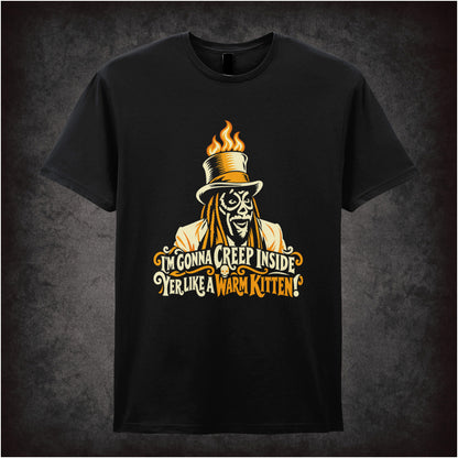 “Old Gregg ‘I’m gonna creep inside yer like a warm kitten’ T-shirt in black from The Mighty Boosh”