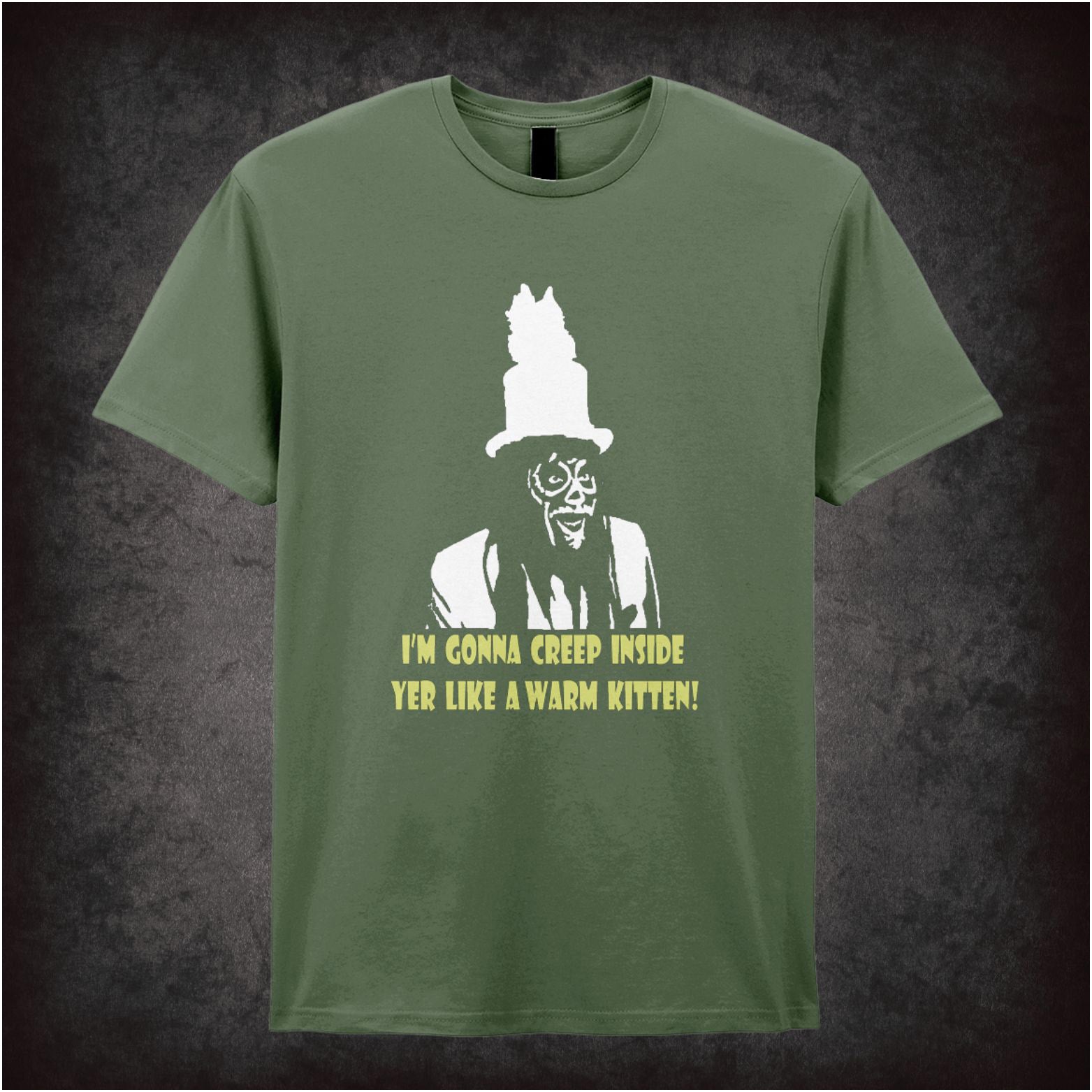 “Old Gregg ‘I’m gonna creep inside yer like a warm kitten’ T-shirt from The Mighty Boosh”
