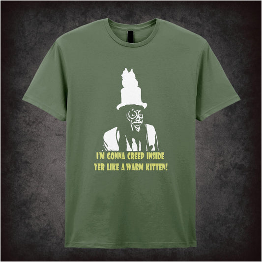 “Old Gregg ‘I’m gonna creep inside yer like a warm kitten’ T-shirt from The Mighty Boosh”