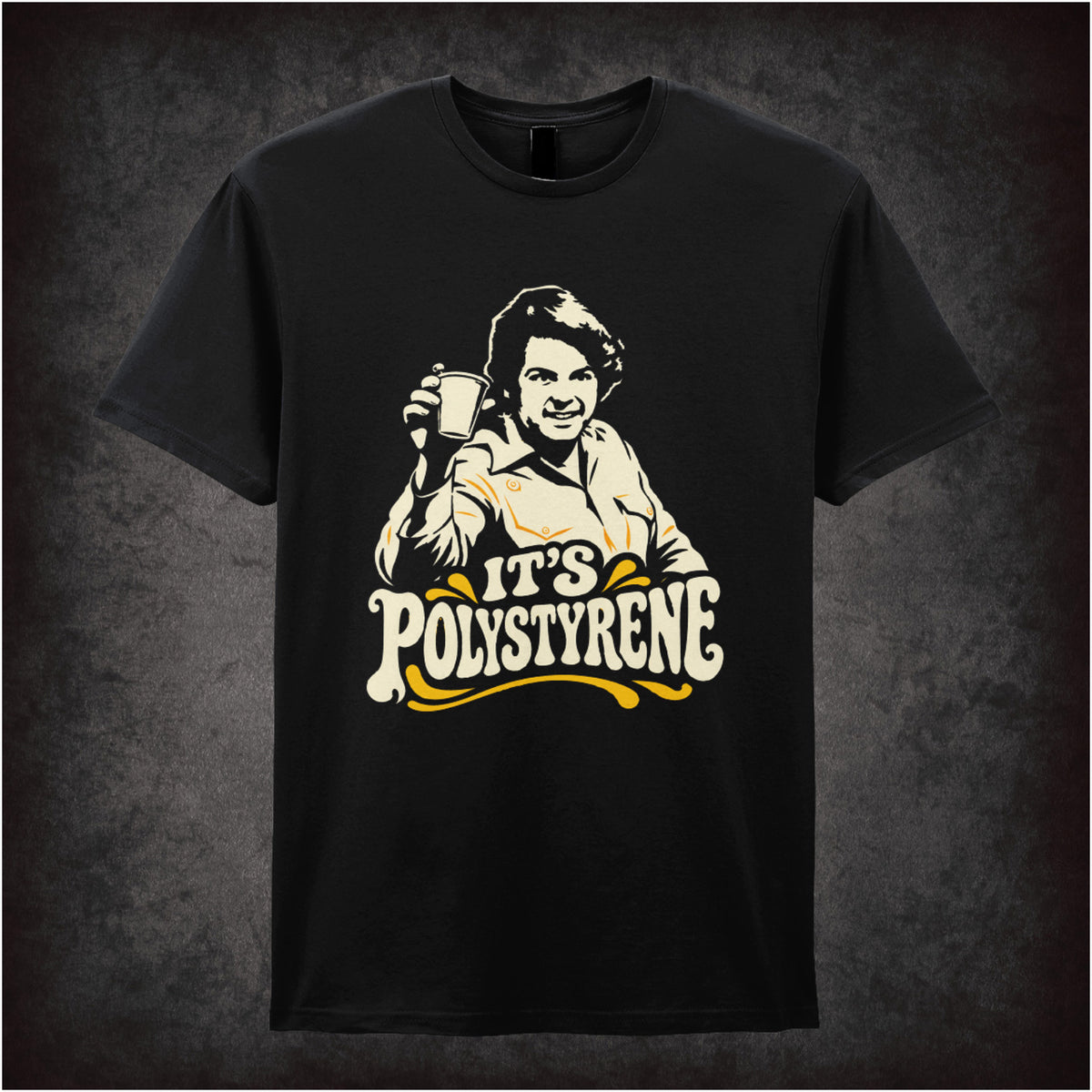 “Bob Fossil ‘It’s polystyrene’ T-shirt in black from The Mighty Boosh”