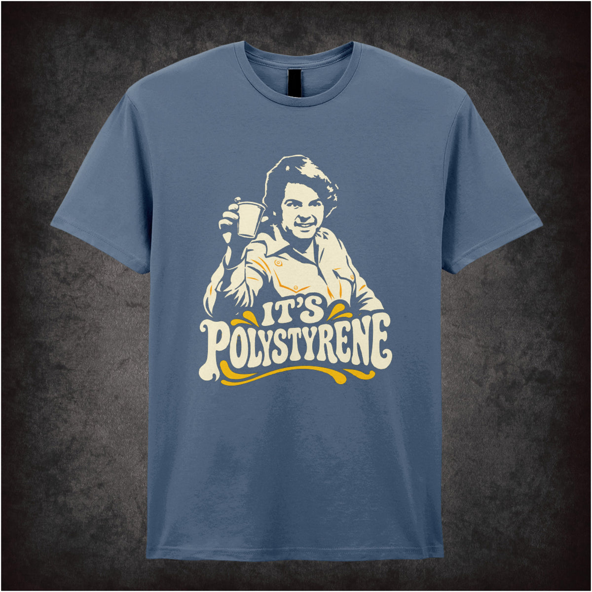 “Bob Fossil ‘It’s polystyrene’ T-shirt in indigo from The Mighty Boosh”