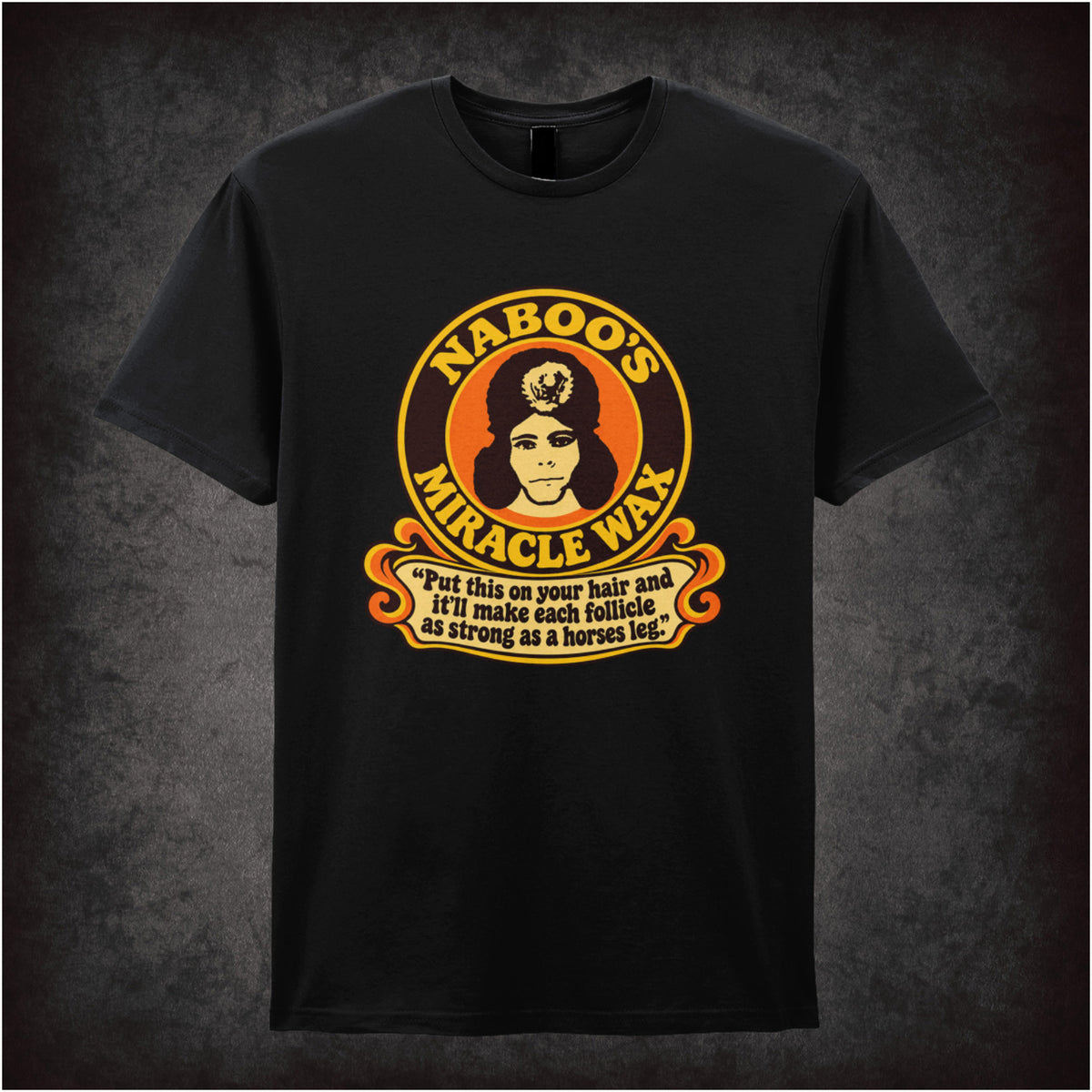 “‘Naboo’s Miracle Wax’ T-shirt in black from The Mighty Boosh”