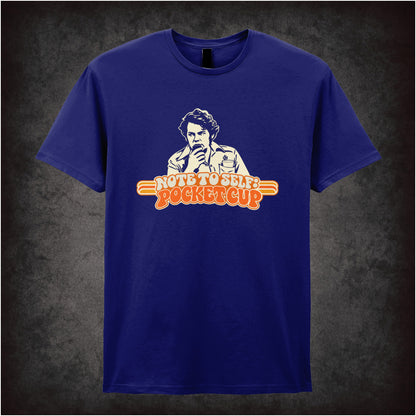 “Bob Fossil ‘Note to self: pocket cup’ T-shirt in navy from The Mighty Boosh”