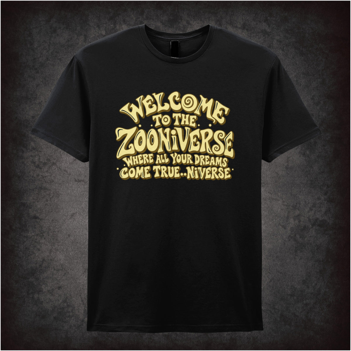 “‘Welcome to the Zooniverse’ T-shirt in black from The Mighty Boosh”