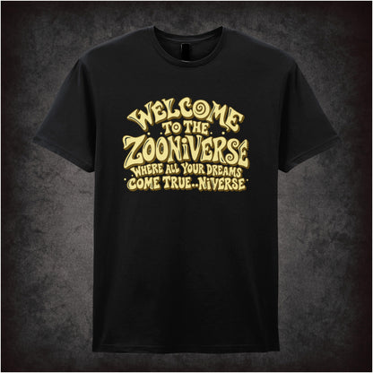 “‘Welcome to the Zooniverse’ T-shirt in black from The Mighty Boosh”
