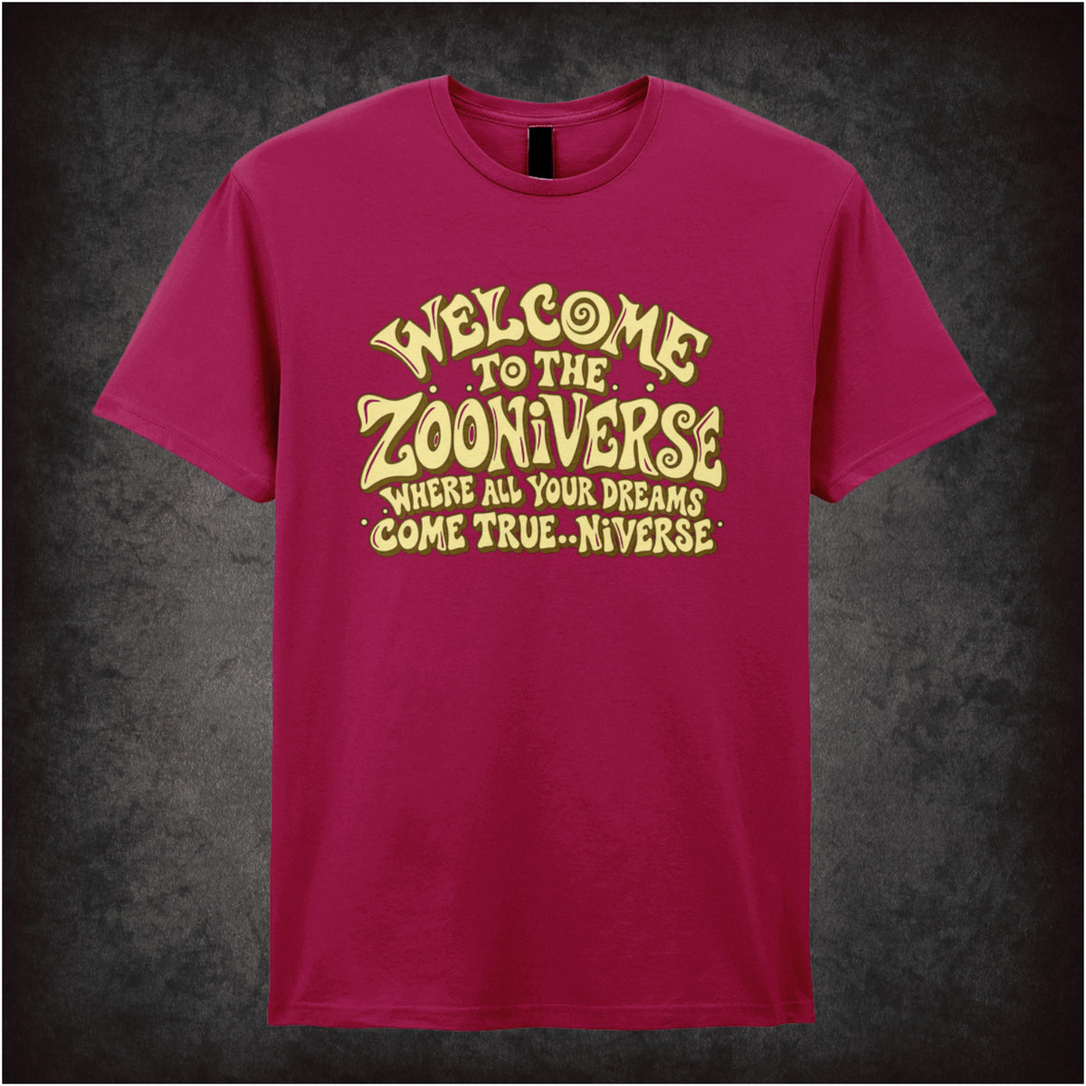 “‘Welcome to the Zooniverse’ T-shirt in cardinal red from The Mighty Boosh”