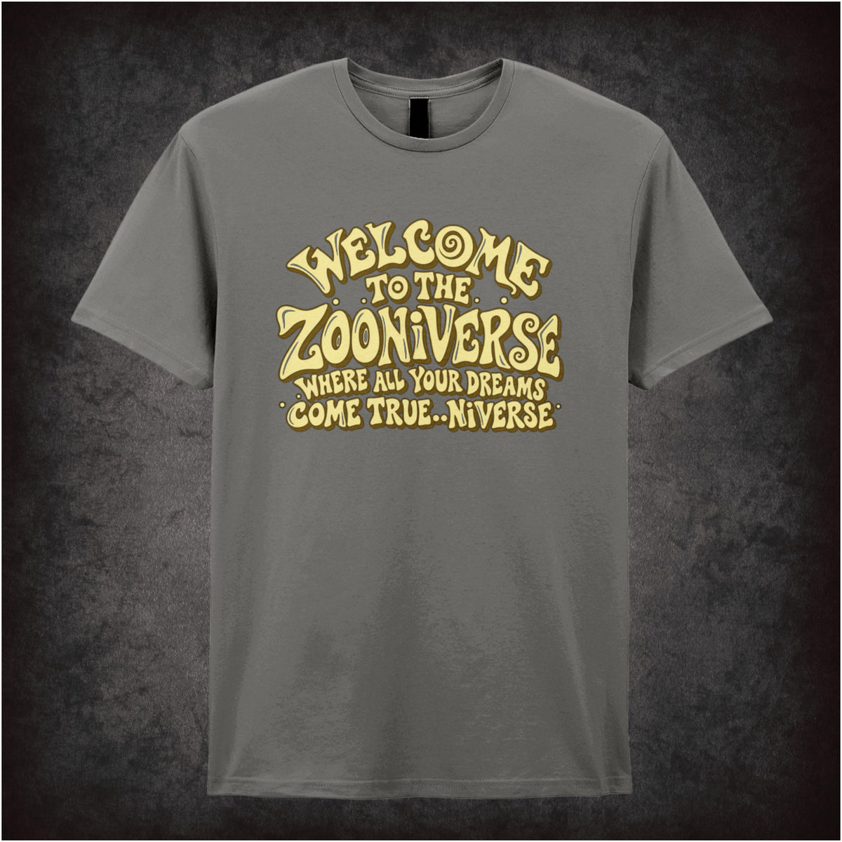 “‘Welcome to the Zooniverse’ T-shirt in charcoal from The Mighty Boosh”