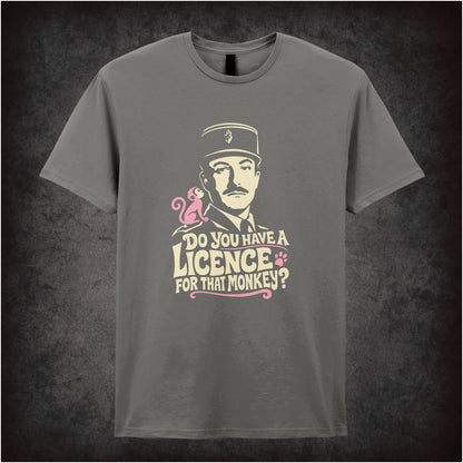 Inspector Clouseau ‘Do you have a licence for that monkey?’ T-shirt in charcoal from The Pink Panther Strikes Again