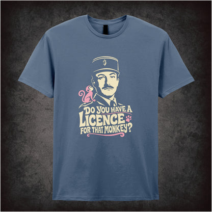 Inspector Clouseau ‘Do you have a licence for that monkey?’ T-shirt in indigo from The Pink Panther Strikes Again