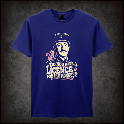 Inspector Clouseau ‘Do you have a licence for that monkey?’ T-shirt in navy from The Pink Panther Strikes Again