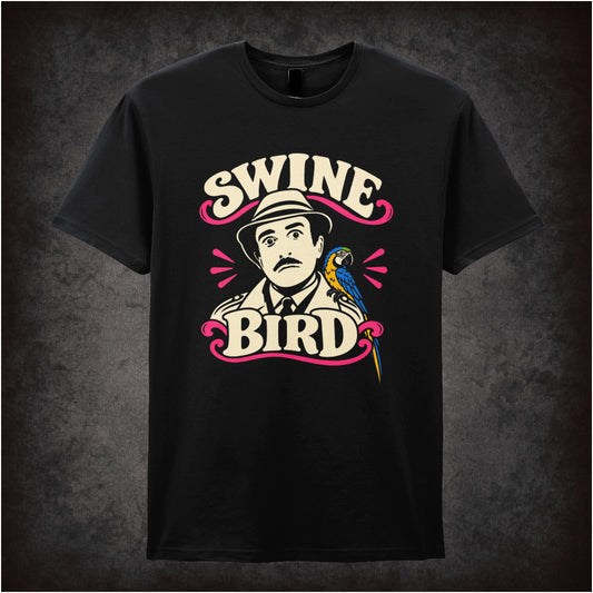 Swine Bird graphic T-shirt in black inspired by The Pink Panther
