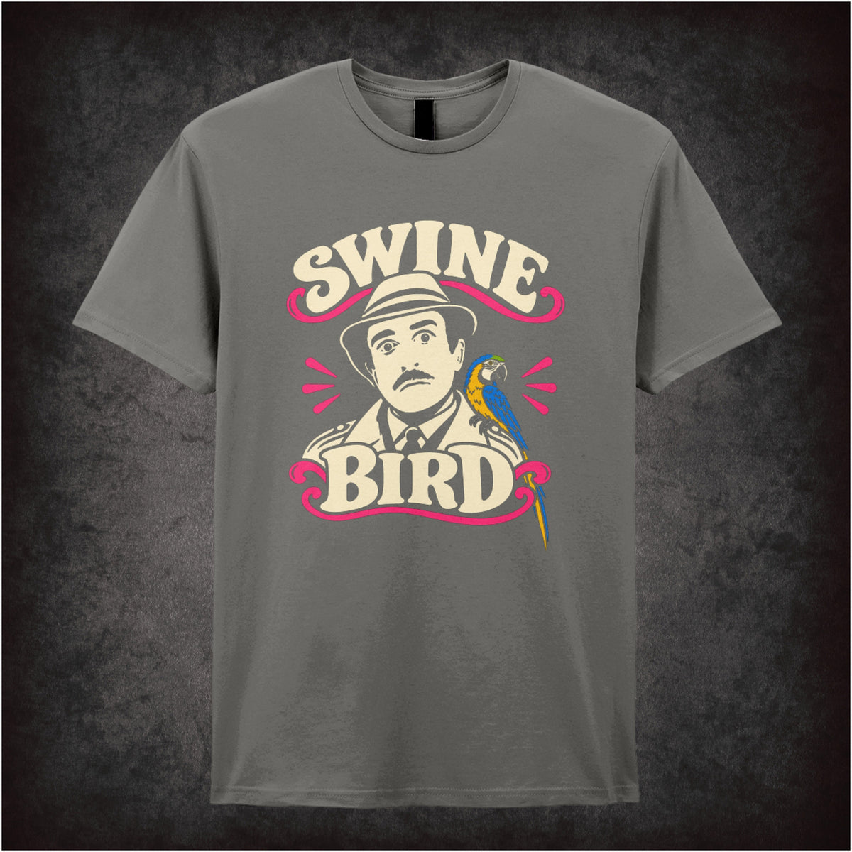 Swine Bird graphic T-shirt in charcoal inspired by The Pink Panther