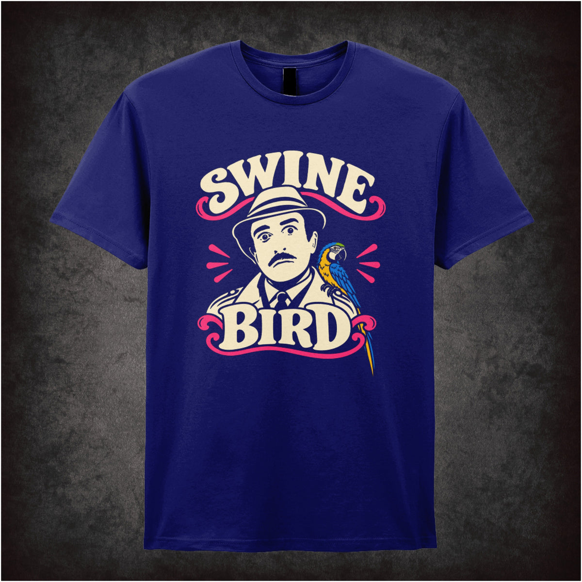 Swine Bird graphic T-shirt in navy inspired by The Pink Panther