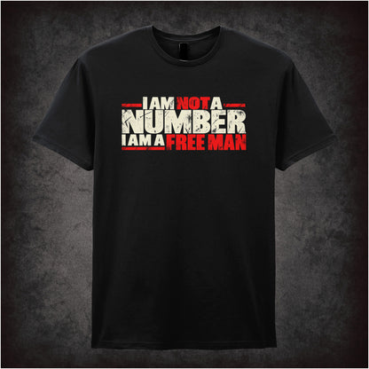 “‘I am not a number I am a free man’ T-shirt in black from The Prisoner”