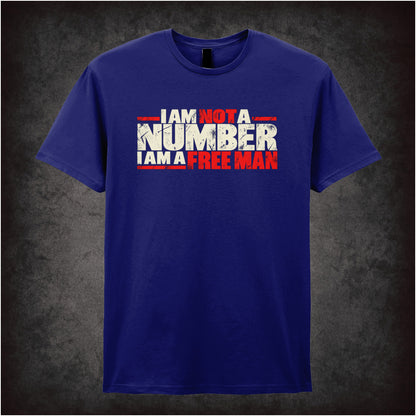 “‘I am not a number I am a free man’ T-shirt in navy from The Prisoner”