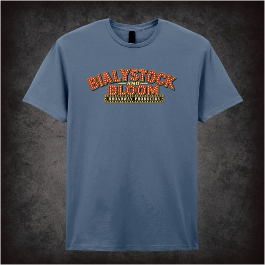 Bialystock and Bloom broadway producers T-shirt in indigo from The Producers