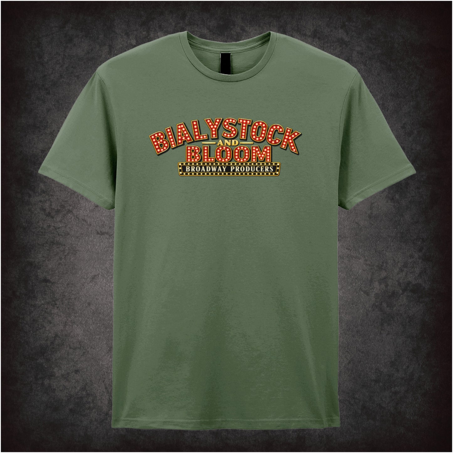 Bialystock and Bloom broadway producers T-shirt in military green from The Producers