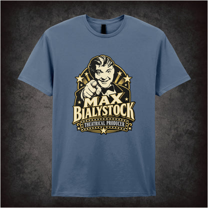 Max Bialystock theatrical producer T-shirt in indigo from The Producers