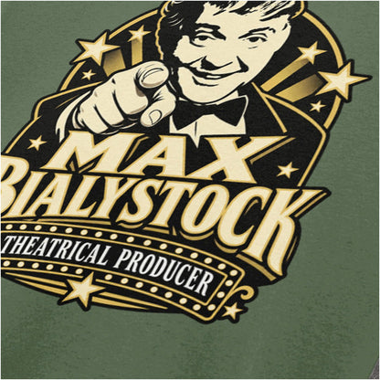 Max Bialystock theatrical producer close up T-shirt in military green from The Producers