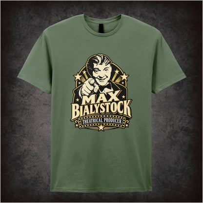Max Bialystock theatrical producer T-shirt in military green from The Producers