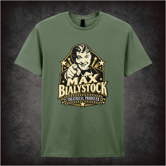 Max Bialystock theatrical producer T-shirt in military green from The Producers